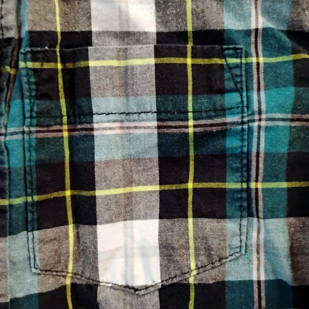 Old Navy Blue Gray Plaid Long Sleeve Button Down Shirt Size S